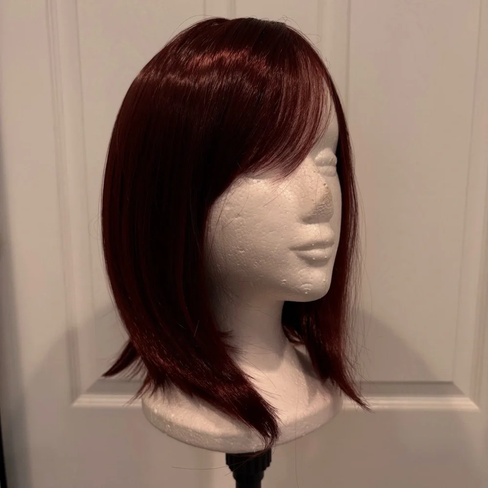 RED Shoulder Length Synthetic Bob Wig with Bangs! Partline. Burgandy Red! New!